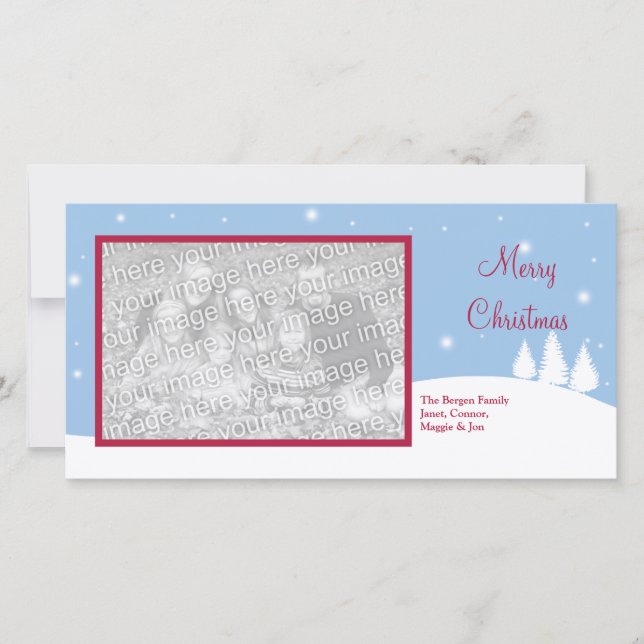 Single photo snowy blue Christmas holiday greeting (Front)