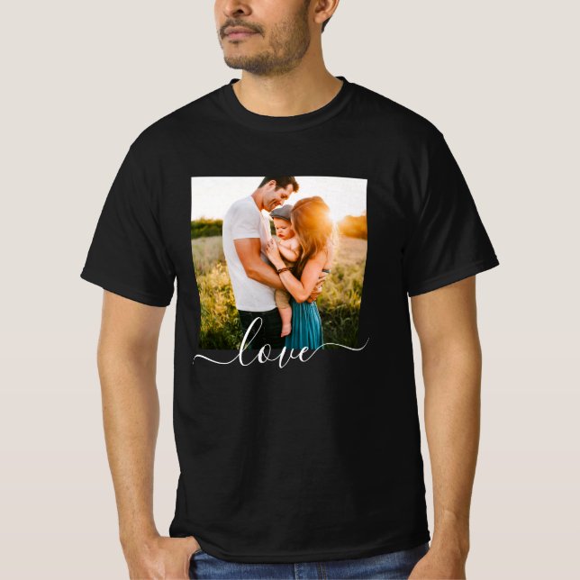 Single Photo Template Love Text Black T-Shirt (Front)