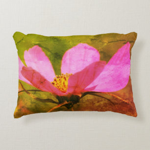 Single Pink Cosmos Flower Abstract Grunge Decorative Cushion