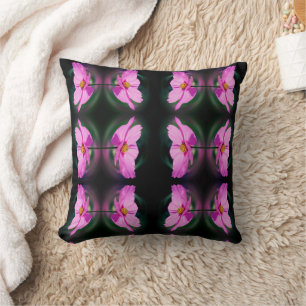 Single Pink Cosmos Flower Abstract Pattern Cushion