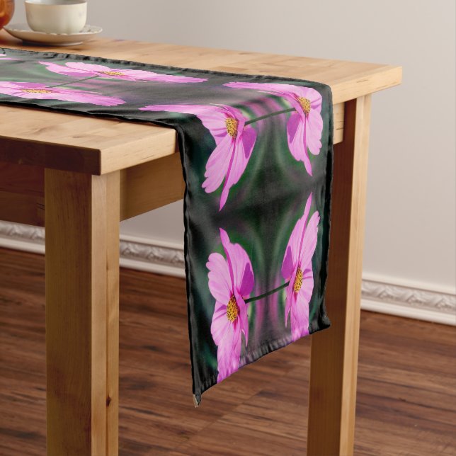 Single Pink Cosmos Flower Abstract Pattern     Short Table Runner (In Situ)