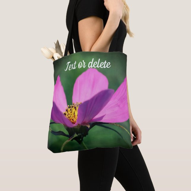 Single Pink Cosmos Flower In Bloom Personalised Tote Bag (Close Up)