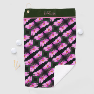 Single Pink Cosmos Flower Pattern Personalised Golf Towel