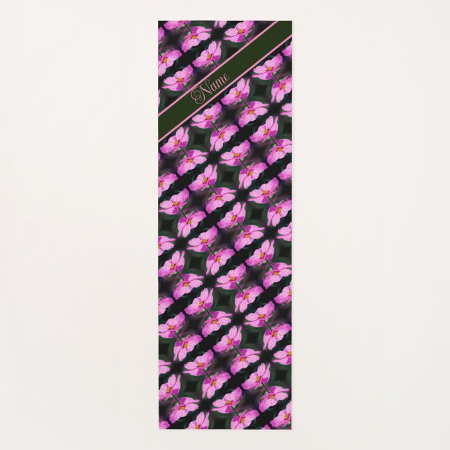 Single Pink Cosmos Flower Pattern Personalised Yoga Mat (Front)