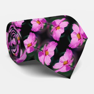 Single Pink Cosmos Flower Pattern     Tie