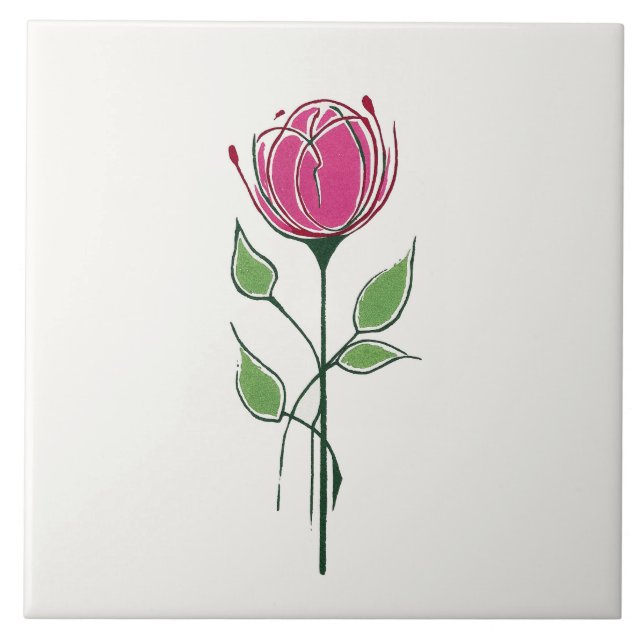 Single Pink Glasgow Style Rose Tile (Front)