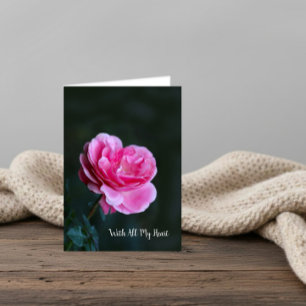 Single pink rose fir Valentine’s Day Card