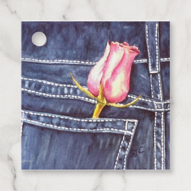 Single Pink Rose Flower Favour Tags (Front)