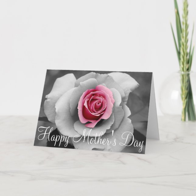 Single pink rose Mother's Day greeting card (Front)