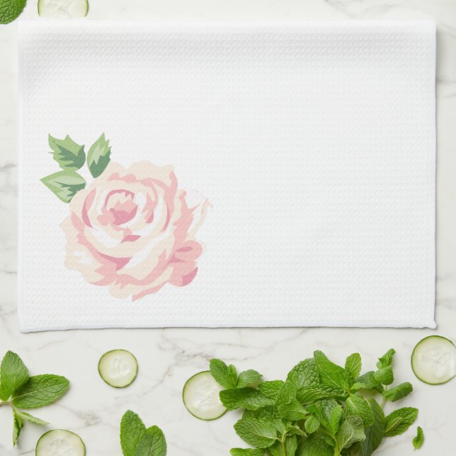 Single Pink Vintage Rose Tea Towel (Folded)