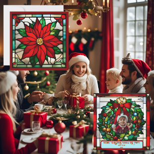 Single Poinsettias Faux Stained Glass 