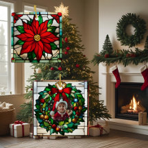 Single Poinsettias Faux Stained Glass