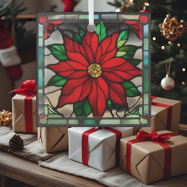 Single Poinsettias Faux Stained Glass Glass Tree Decoration (Creator Uploaded)