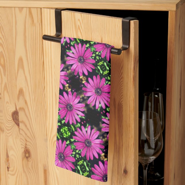Single Purple African Daisy Flower Pattern     Tea Towel (Thirds Fold)