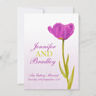 Single purple tulip art wedding invitation