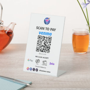 Single QR Code Payment   White Scan to Pay  Pedestal Sign