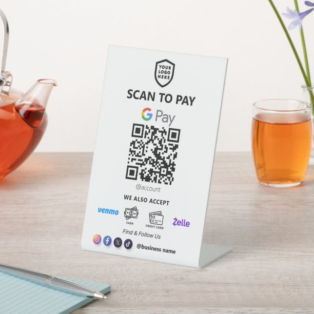 Single QR Code Payment | White Scan to Pay  Pedestal Sign (In SItu)