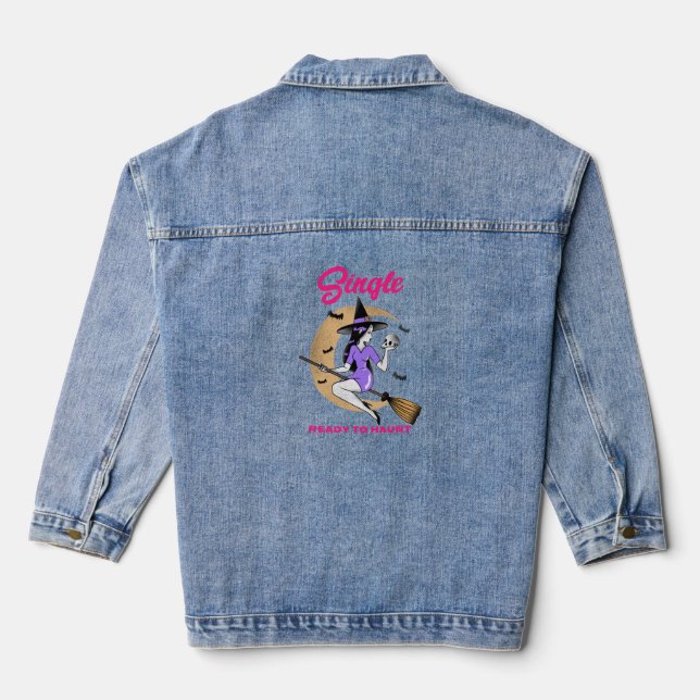 Single Ready to Haunt Halloween funny Denim Jacket (Back)