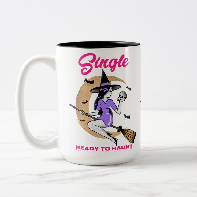 Single Ready to Haunt Halloween funny Two-Tone Coffee Mug (Left)