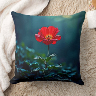 Single Red Bloom Focus Design Cushion