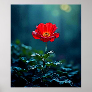 Single Red Bloom Focus Design Poster