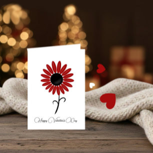 Single red flower for Valentine’s Day Card
