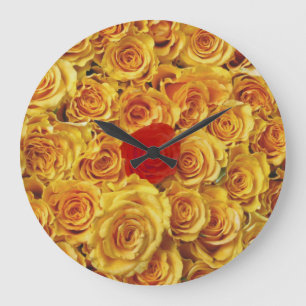 Single Red in Yellow Bed Roses Large Clock