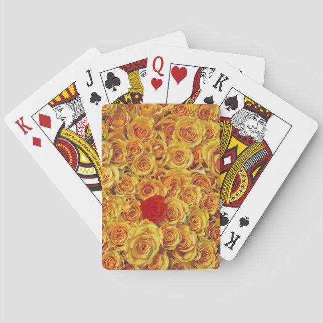 Single Red in Yellow Bed Roses Playing Cards (Back)