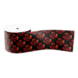 Single red poppy flower grosgrain ribbon
