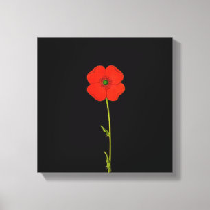 Single red poppy flower on canvas