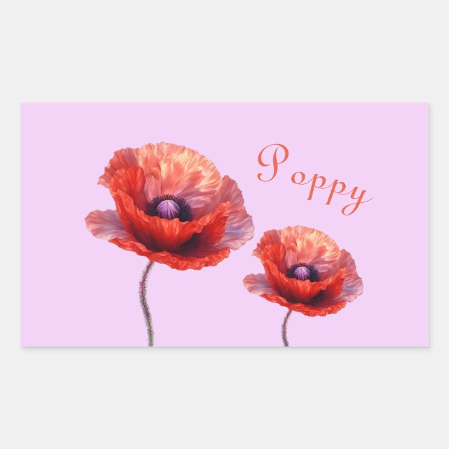 Single Red Poppy Flower Rectangular Sticker (Front)