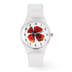 Single red poppy flower watch