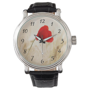 Single Red Poppy in a Grassy Field Watch