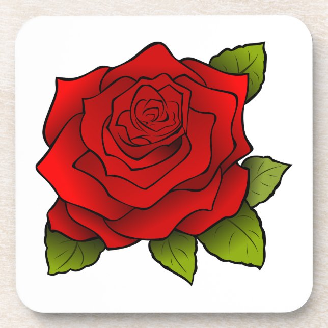 Single Red Rose Art Coaster (Front)