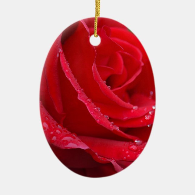 Single red rose blossoms ceramic tree decoration (Front)