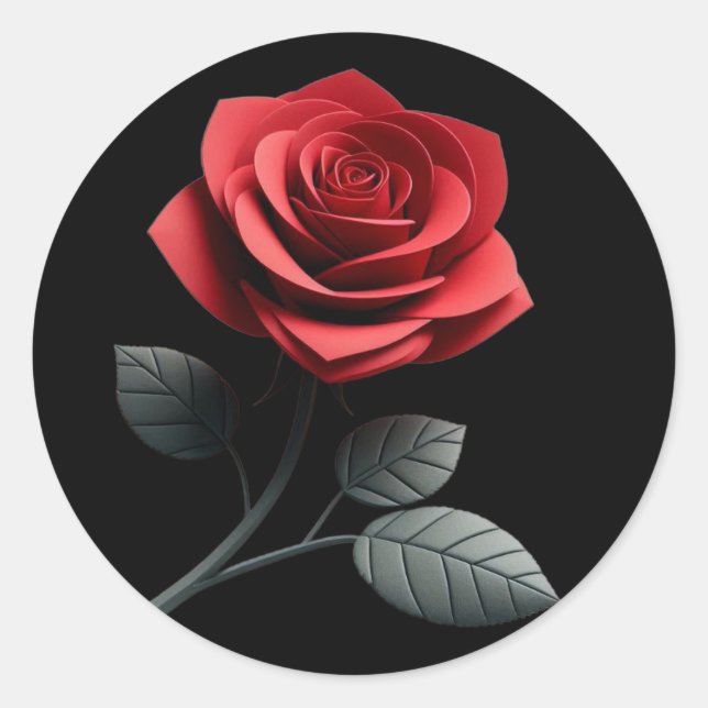 Single Red Rose- Classic Round Sticker (Front)