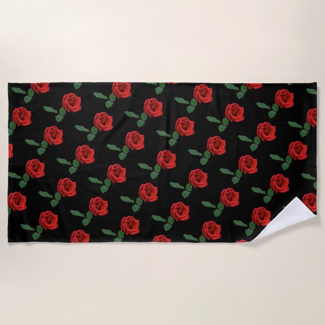 Single Red Rose Floral Beach Towel (Front)