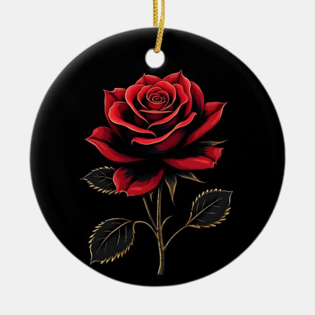 Single Red Rose Flower Lovers Gardening   Ceramic Tree Decoration (Front)
