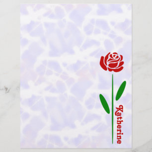 Single Red Rose Green Stem Leaves Customise Name