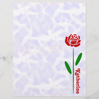 Single Red Rose Green Stem Leaves Customise Name