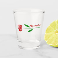 Single Red Rose Green Stem Leaves Personalised