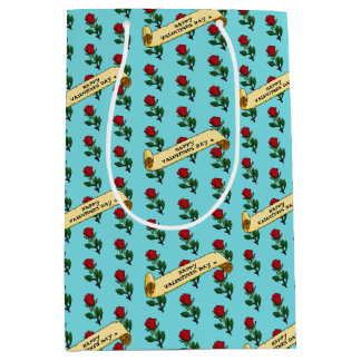 Single Red Rose Happy Valentine's Day 80s Retro Medium Gift Bag