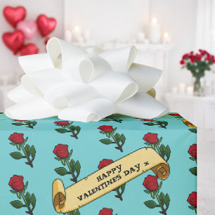 Single Red Rose Happy Valentine's Day 80s Retro Wrapping Paper