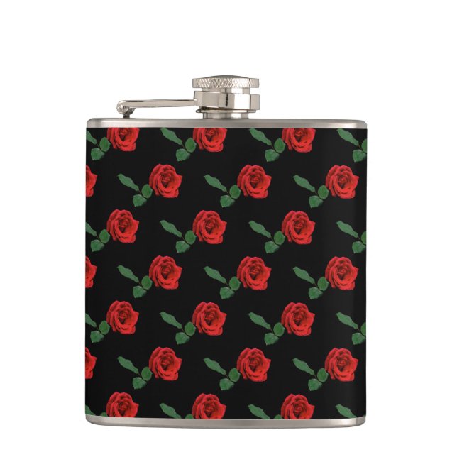 Single Red Rose Hip Flask (Front)