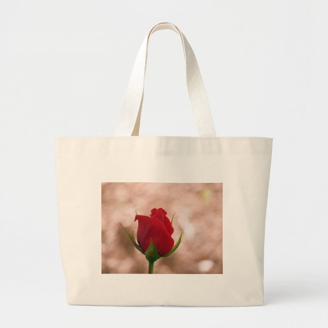Single Red Rose Large Tote Bag (Front)
