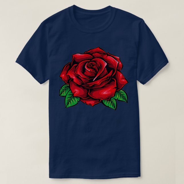 Single Red Rose Pocket Flower Romantic Love Pocket T-Shirt (Design Front)