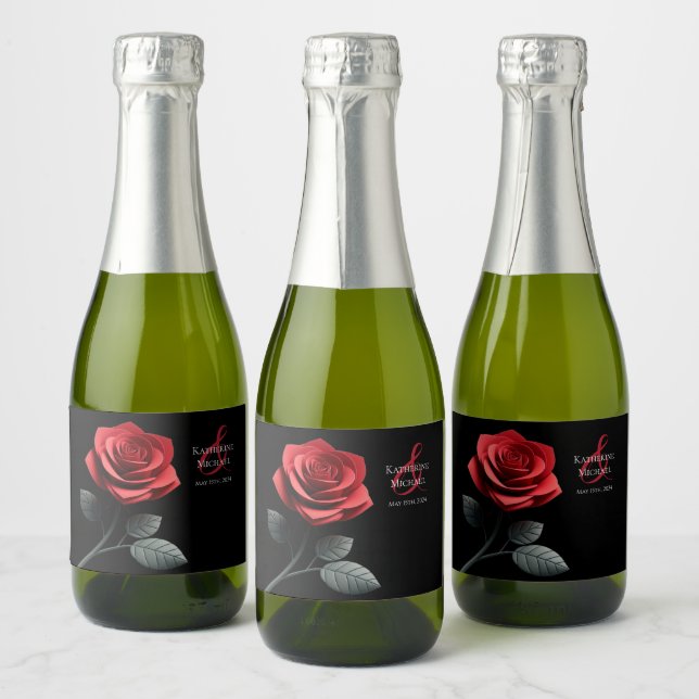 Single Red Rose- Sparkling Wine Label (Bottles)