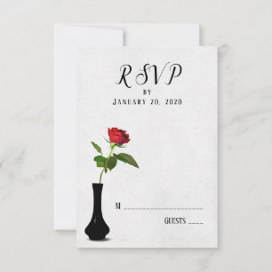 single red rose wedding RSVP in vase Card