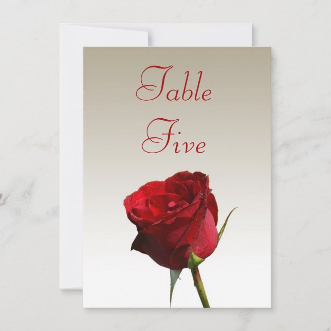 Single Red Rose Wedding Table Number Cards (Front)