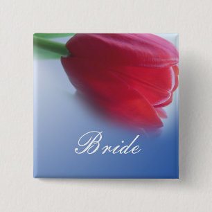 Single red tulip flower 15 cm square badge